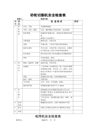 砂轮切割机安全检查表