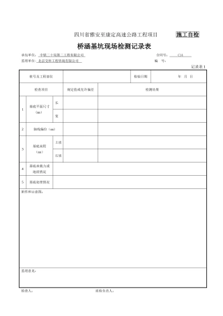 砌体挡土墙检表及记录表
