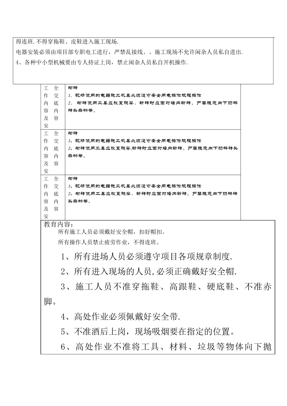 砌筑工班前安全活动记录_第2页