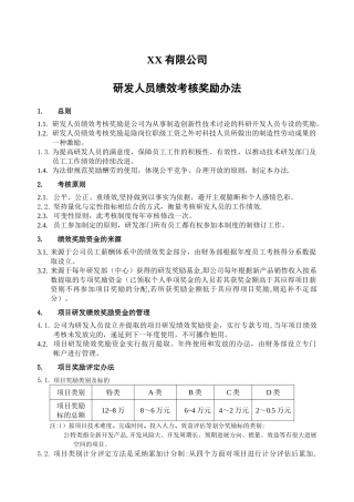研发人员绩效考核奖励办法
