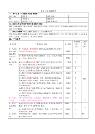 研发员岗位说明书