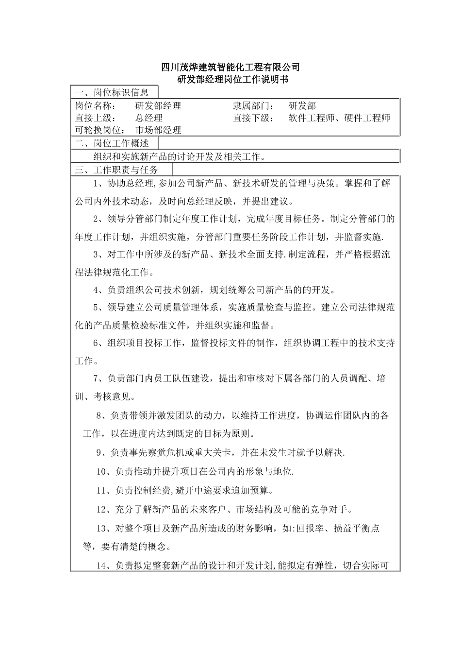 研发经理岗位说明书_第1页