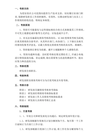 研发部绩效考核奖励管理制度