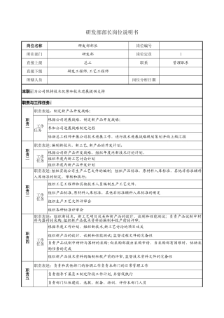 研发部部长岗位说明书