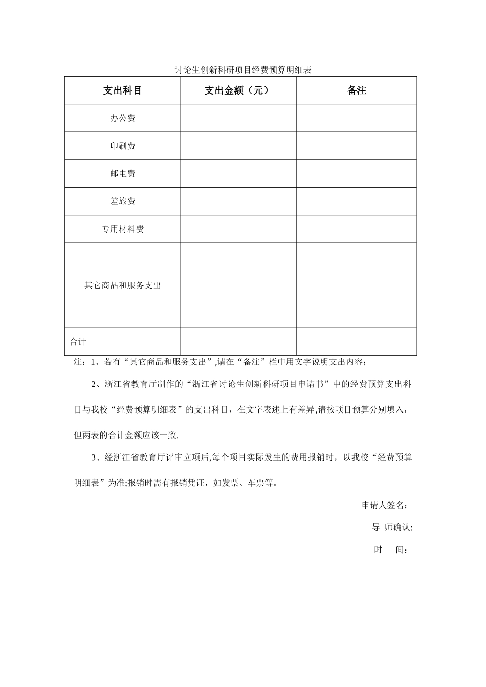 研究生创新科研项目经费预算明细表_第1页