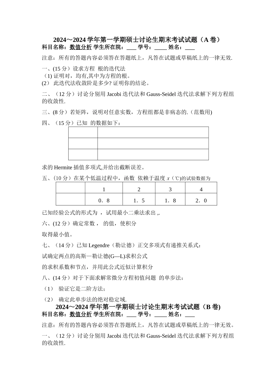 研究生数值分析试卷_第1页