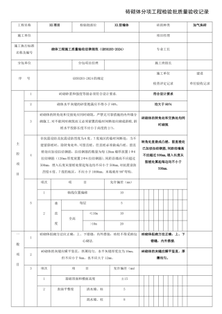 砖砌体分项工程检验批质量验收记录