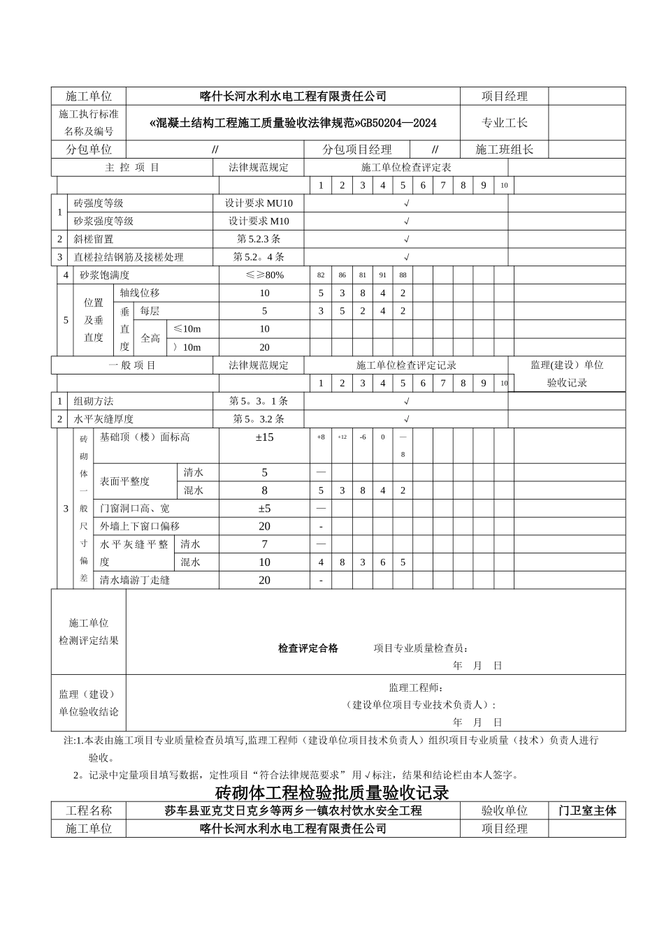 砖砌体工程检验批质量验收记录表_第3页