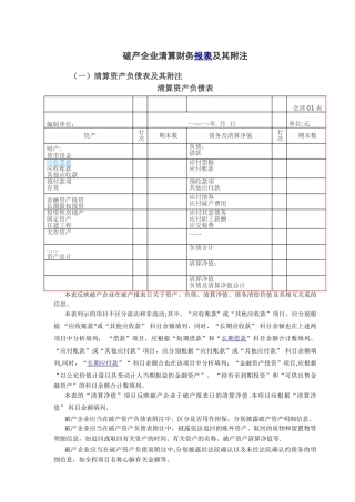破产企业清算财务报表及其附注