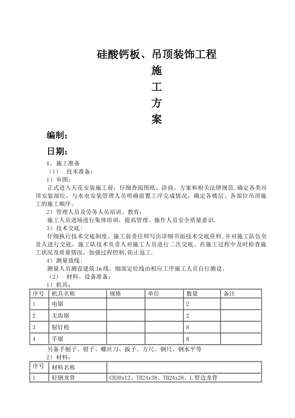 硅酸钙板吊顶施工方案_第1页