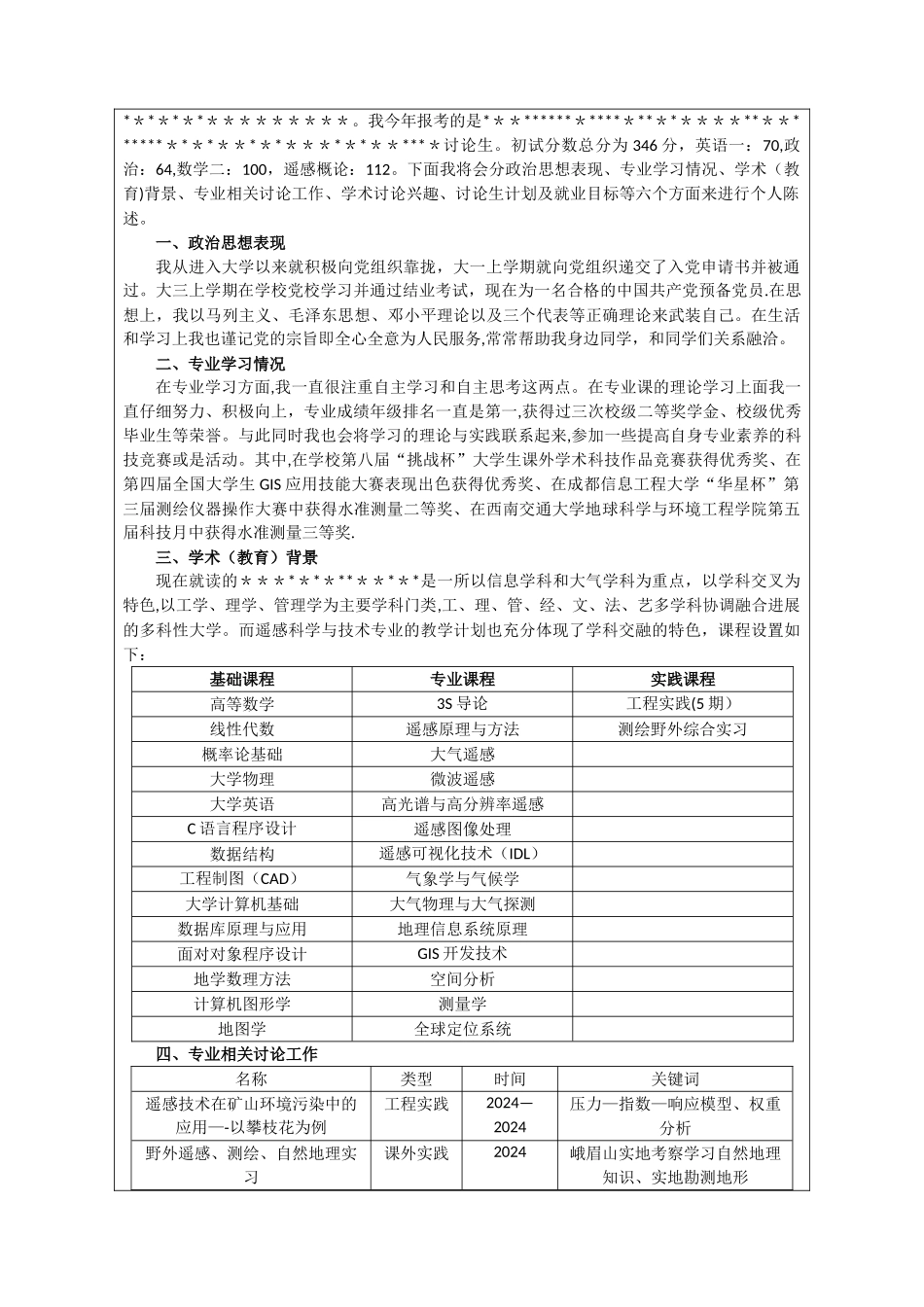 硕士研究生复试个人简历及自述(修订版)_第3页
