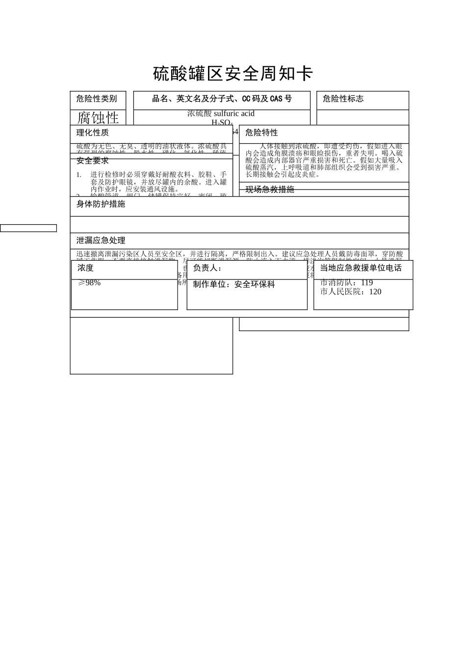 硫酸罐区安全告知卡_第1页