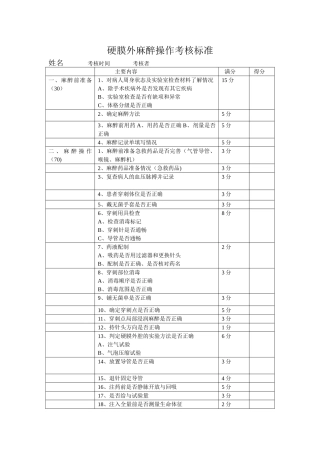 硬膜外麻醉操作考核标准