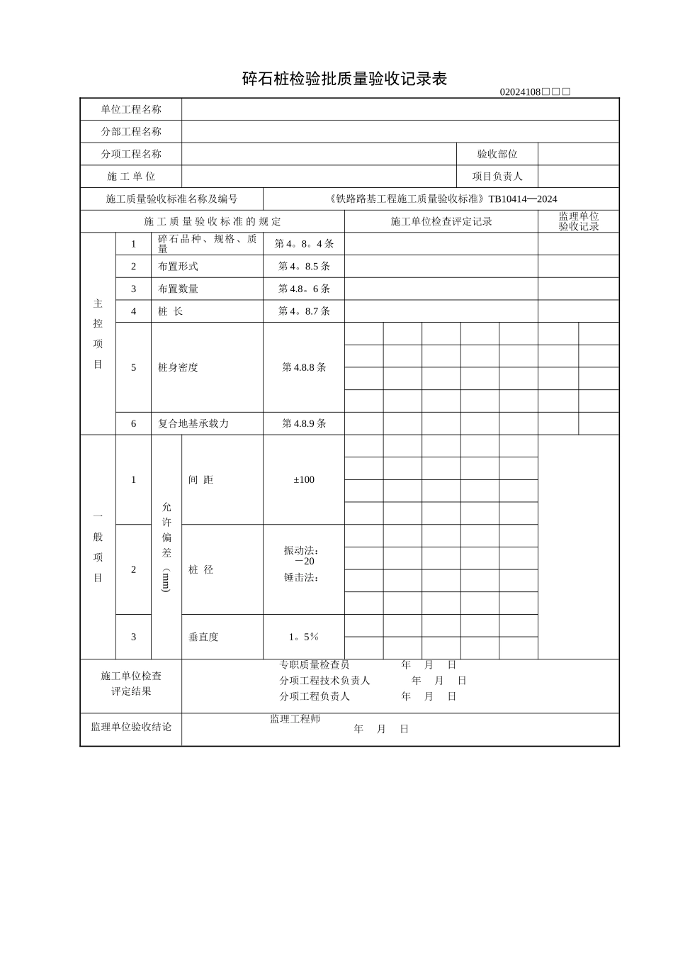 碎石桩检验批质量验收记录表_第1页