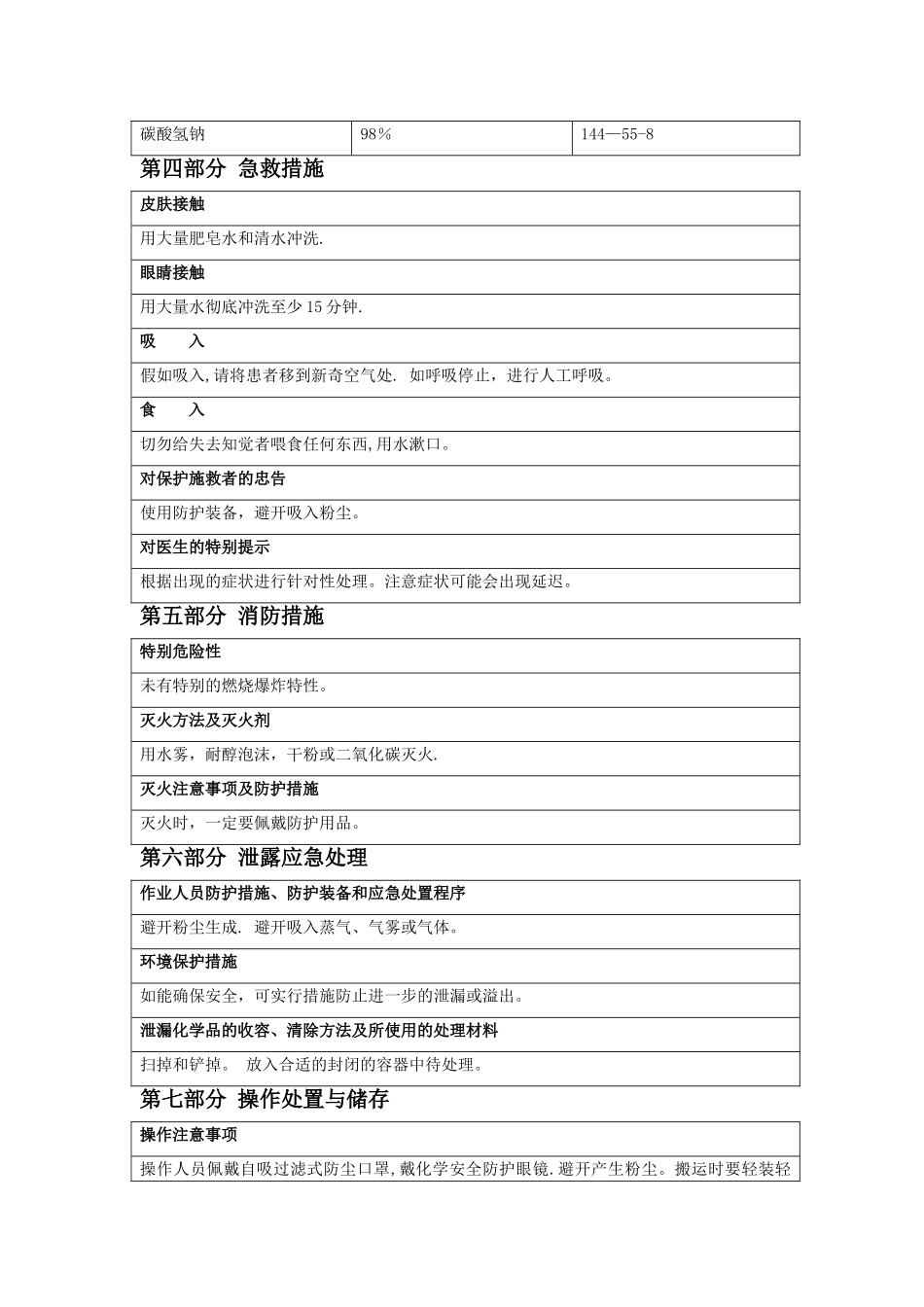 碳酸氢钠-最新版MSDS化学品安全技术说明书_第2页