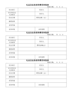 礼品及业务招待费用审批表