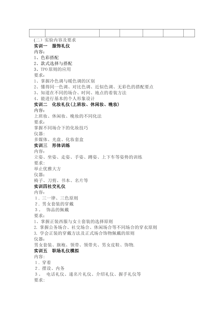 社交礼仪教程实训教学大纲._第2页