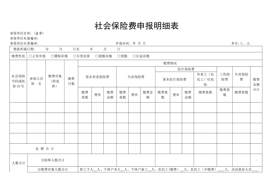 社会保险费申报明细表---福建省地方税务局_第1页
