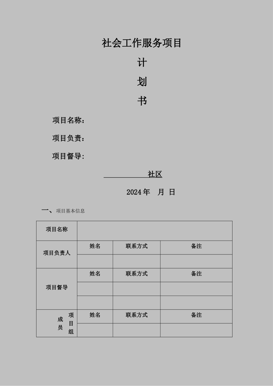 社会工作项目计划书模板_第1页