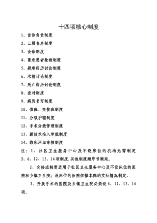 社区卫生服务十四项核心制度