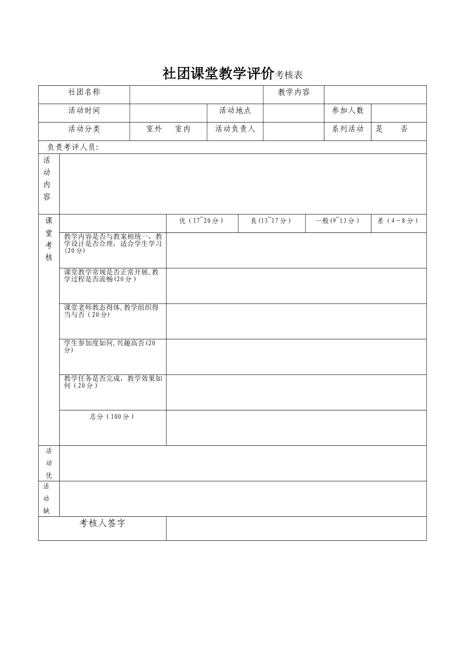社团活动课堂评价表_第1页