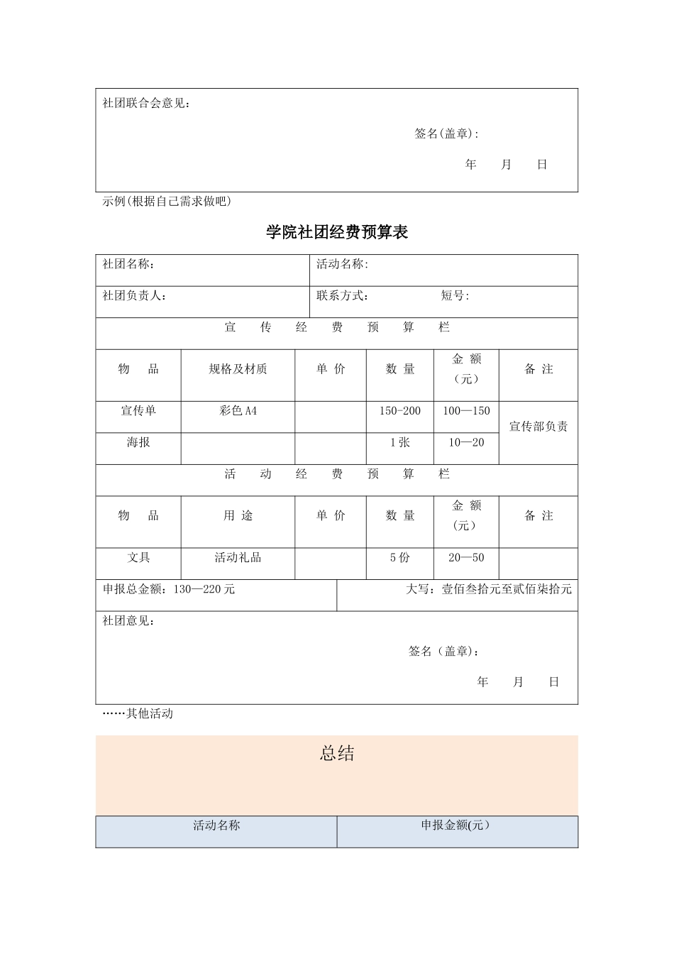 社团经费预算表参考_第2页