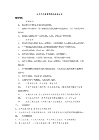 神经内科常用药物的相关知识