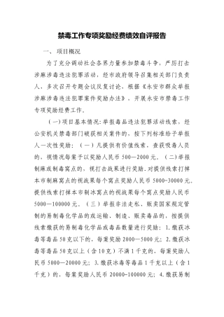 禁毒工作专项奖励经费绩效自评报告
