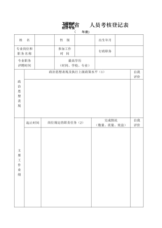 福建人员考核登记表