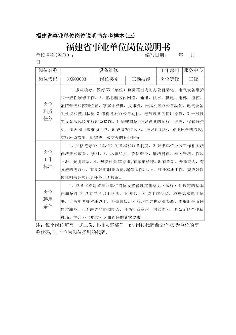 福建事业单位岗位说明书参考样本_第3页