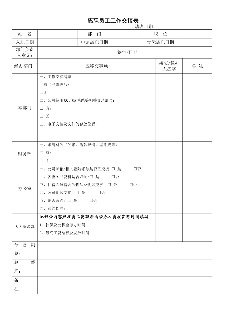 离职员工工作交接表_第1页