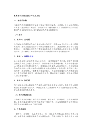 私募股权投资基金公司设立方案