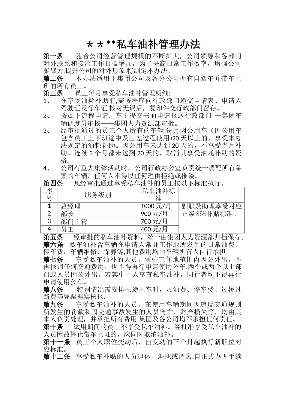 私车油补管理办法_第1页