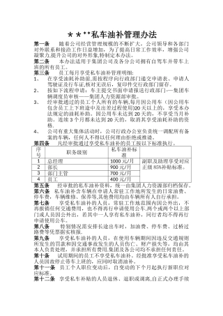 私车油补管理办法