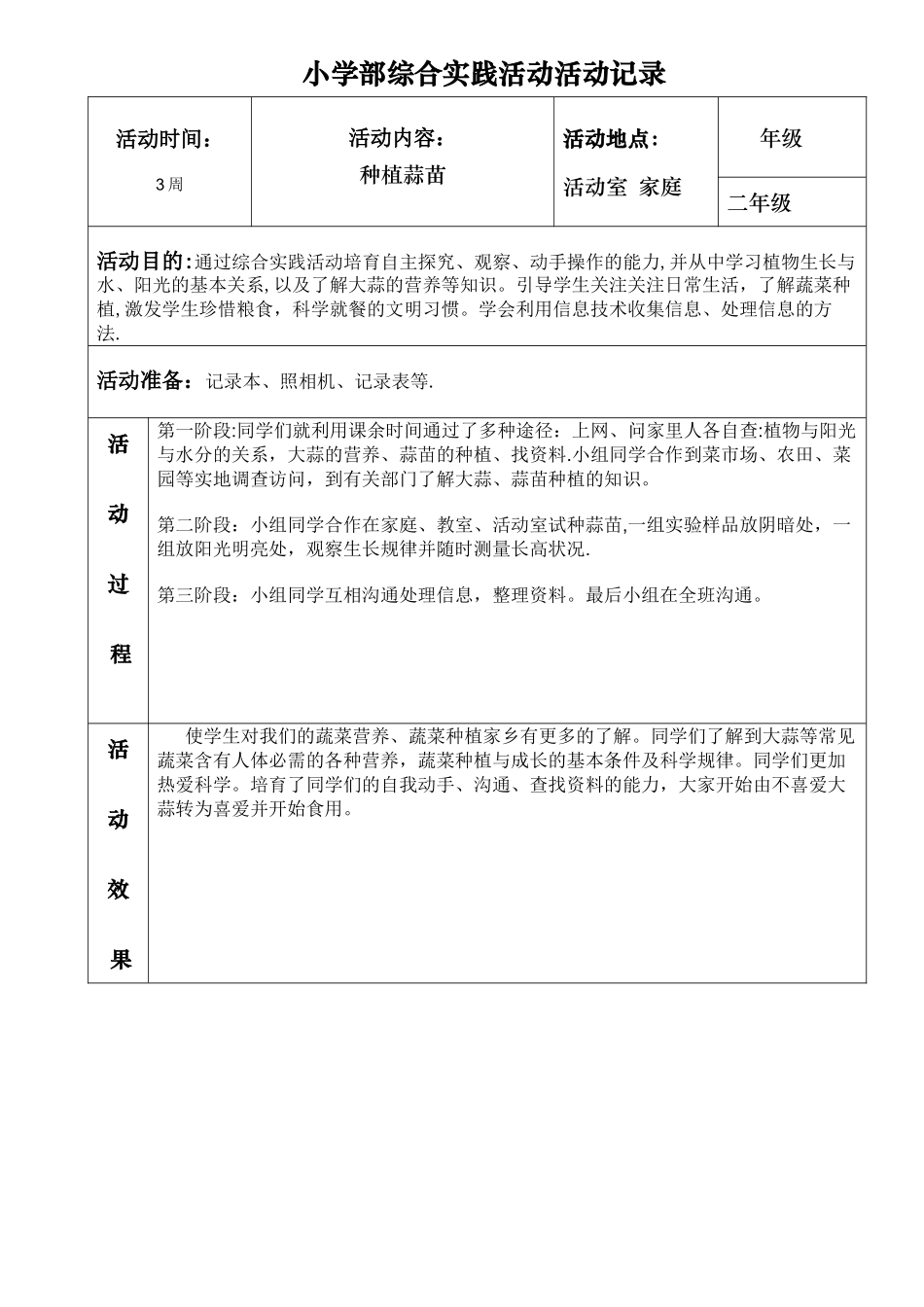 种蒜苗-综合实践活动记录---副本_第1页