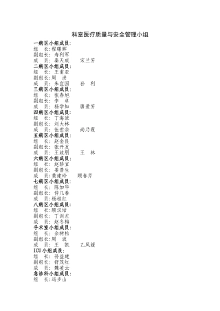 科室质量与安全管理小组