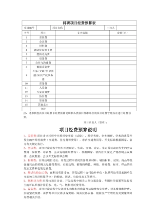 科研项目经费预算表