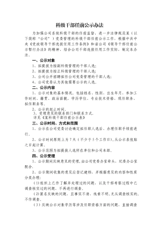 科级干部任前公示办法