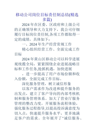 移动公司岗位目标责任制总结