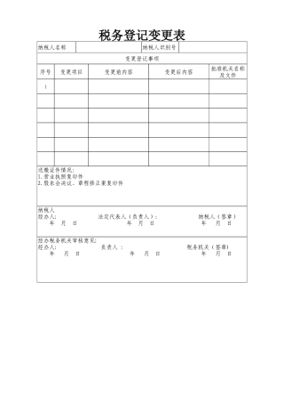 税务登记变更表