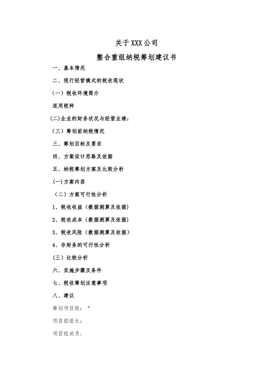 税收筹划方案编写模板_第1页