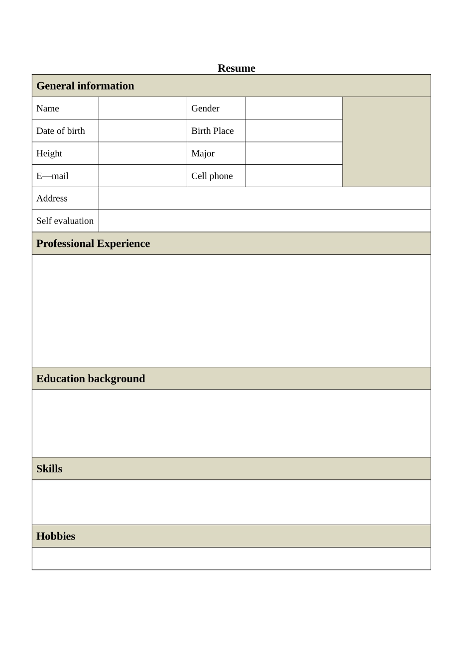 空白个人表格简历模板-4_第1页