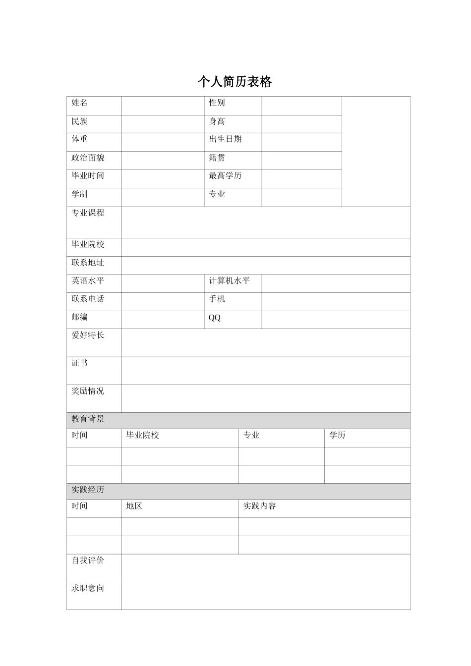 空白个人简历表格_第2页
