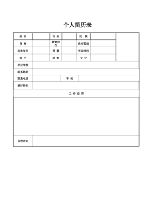 空白个人简历表格