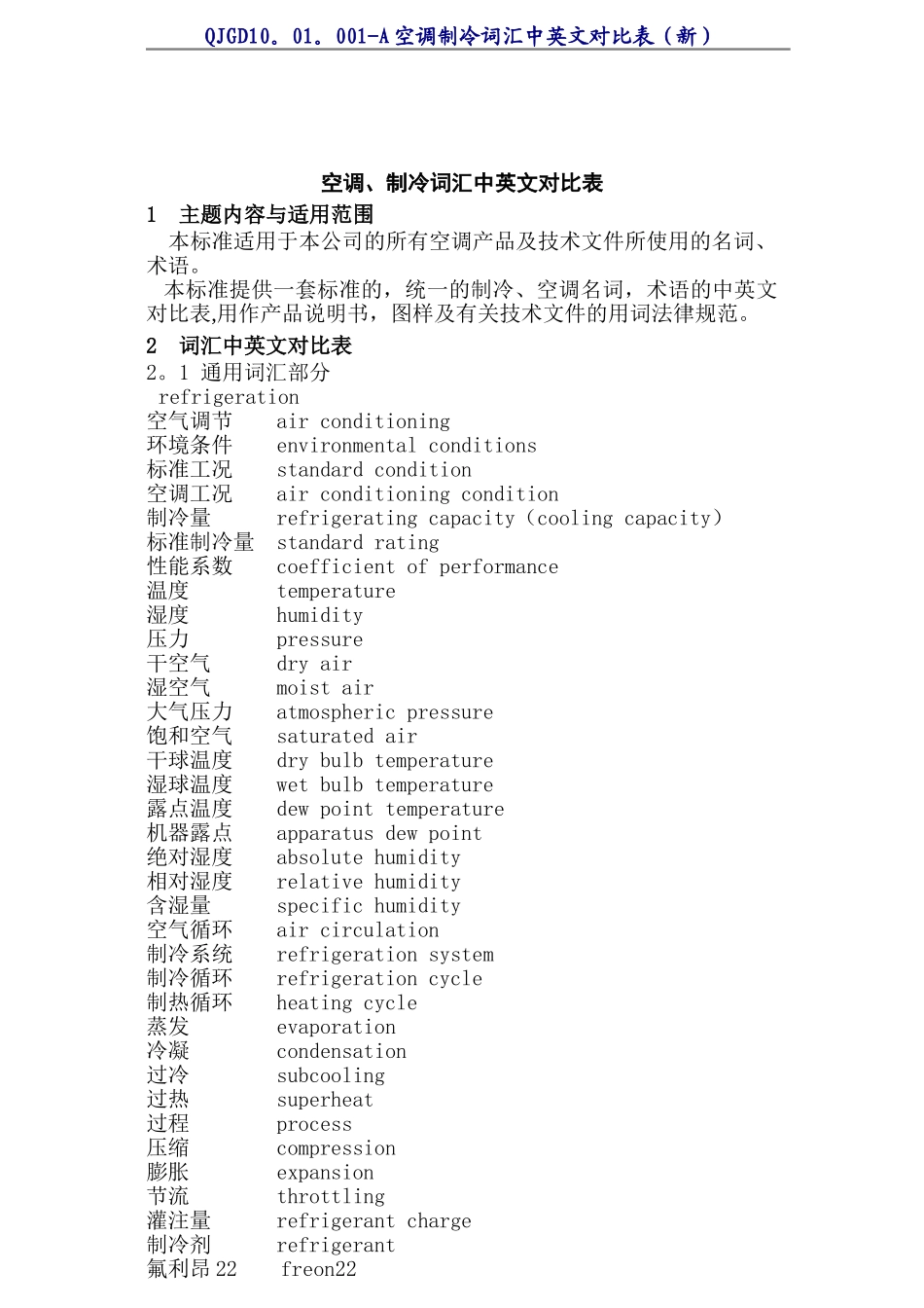 空调、制冷词汇中英文对照表_第1页