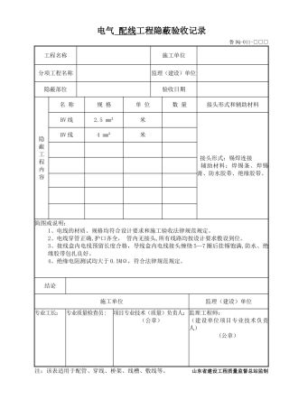 穿线工程隐蔽验收记录-