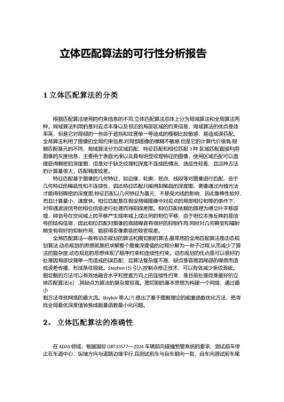 立体匹配算法可行性分析报告