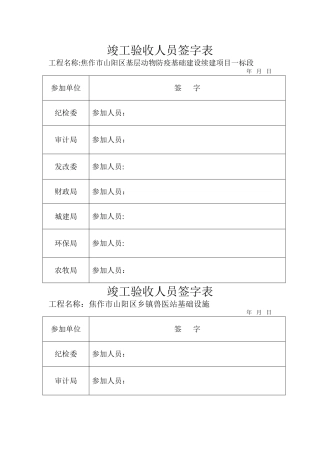 竣工验收人员签字表