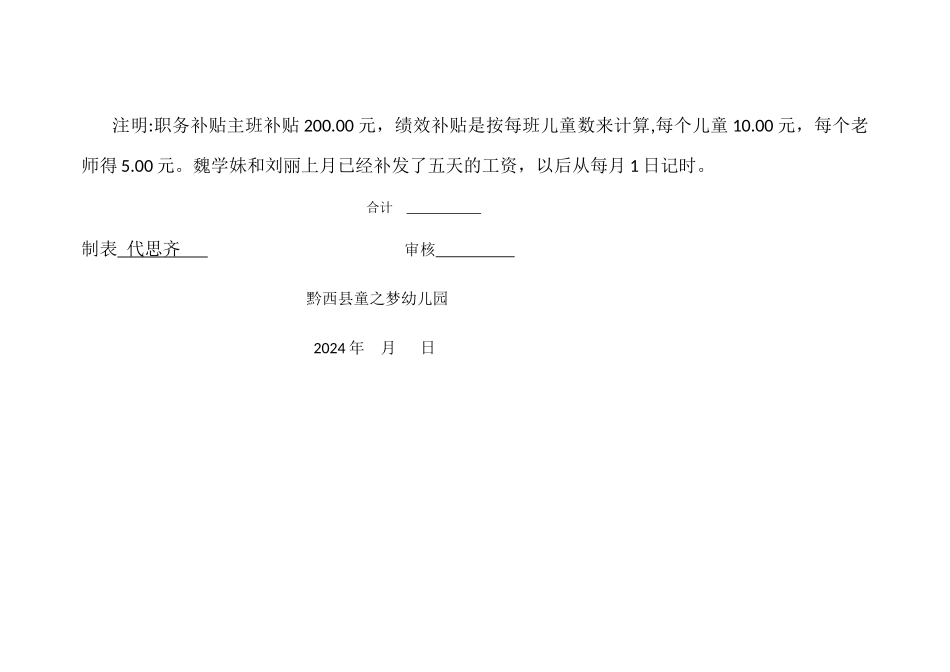 童之梦幼儿园教师工资发放清单表_第2页