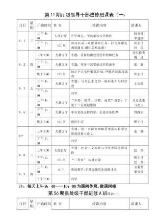 第11期厅级领导干部进修班课表